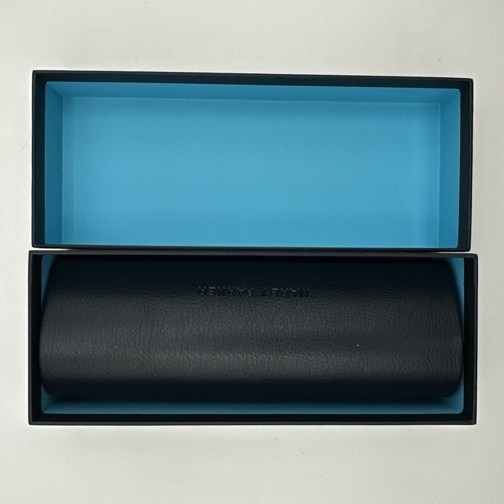 Warby Parker Navy Blue Hard-Shell Magnetic Eyeglass Case & Box 'Nice To See You'